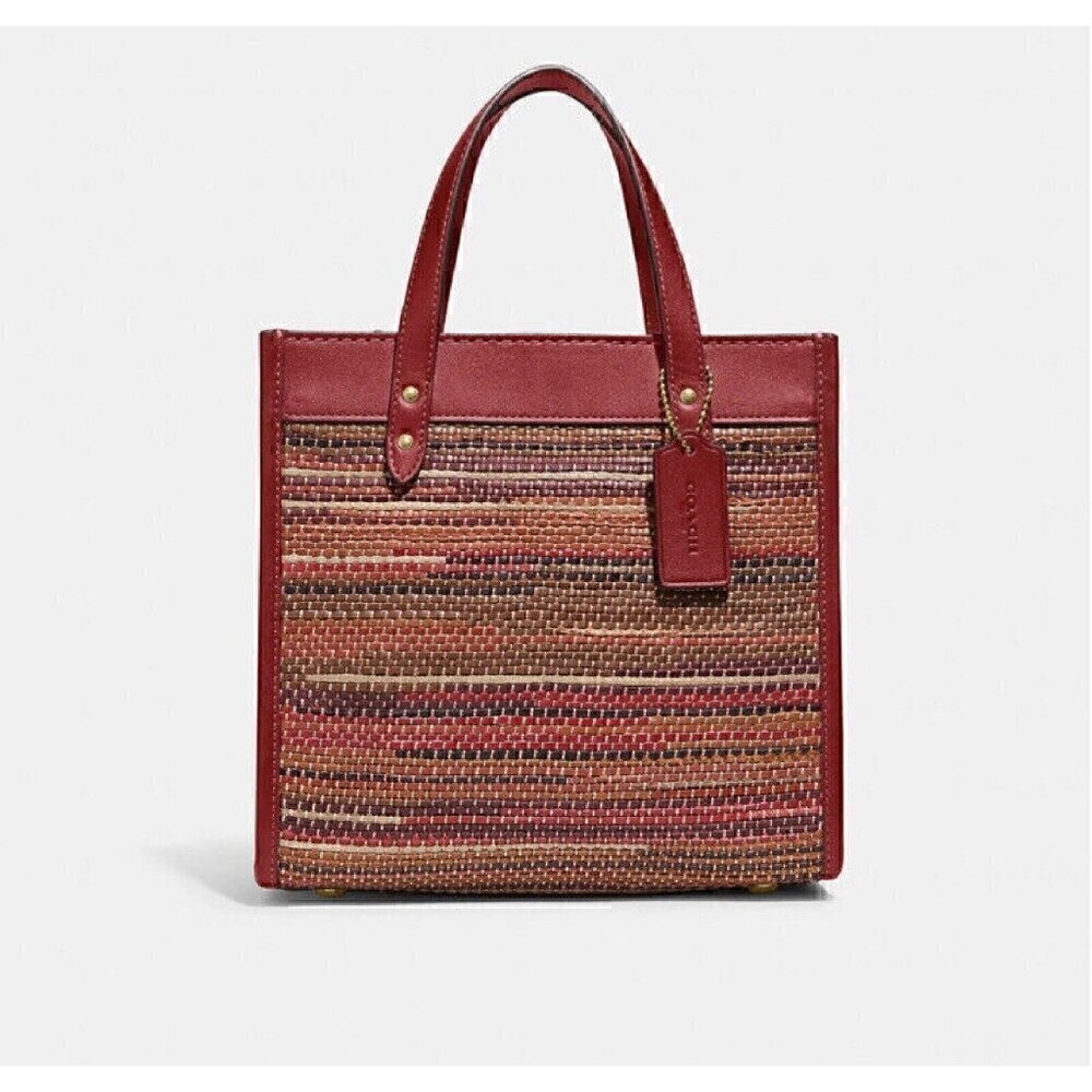 COACH C3860 Field Tote 22 Bag Upwoven Leather Satchel Crossbody Brick Red NWT